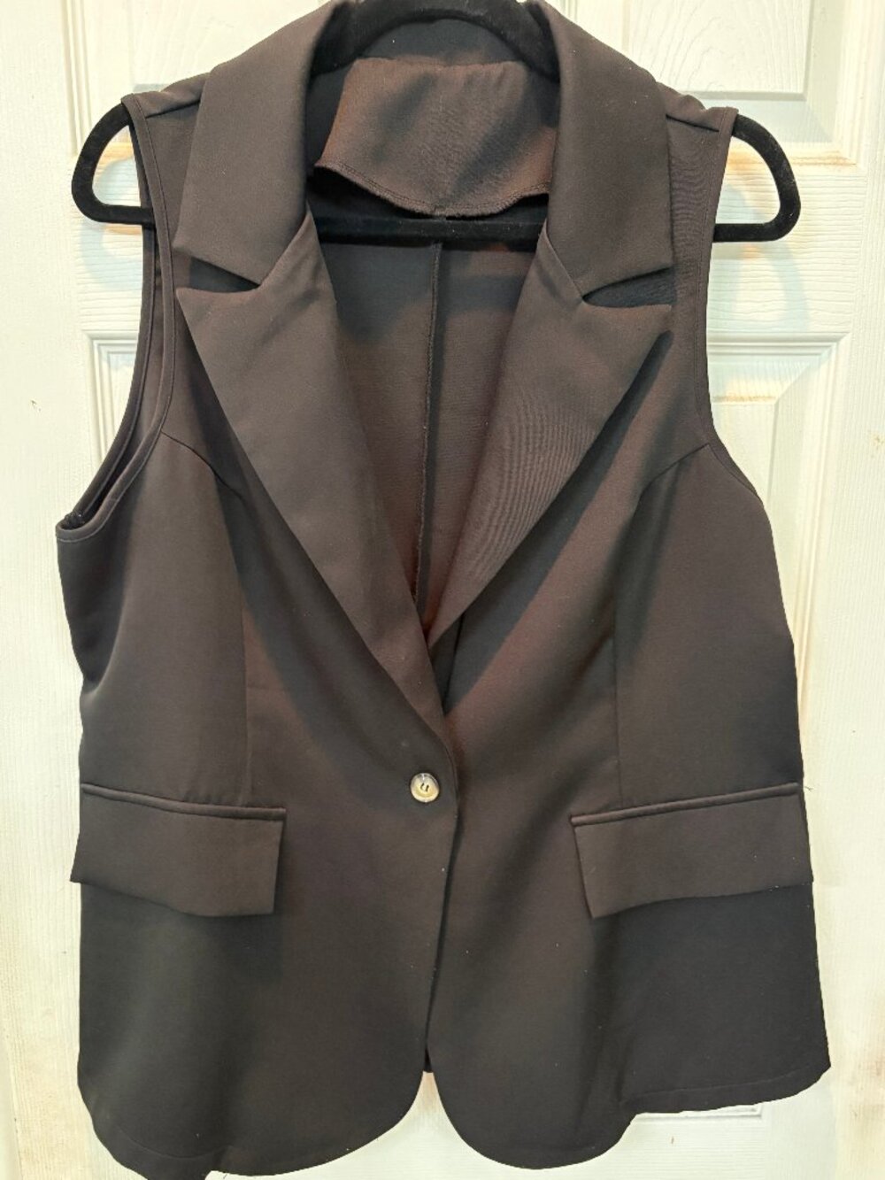 Black Sleeveless Tailored Blazer Vest Structured Longline Size Large